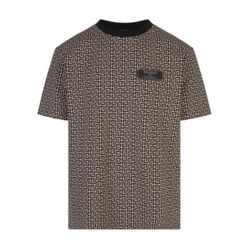 Monogram Beige Zwart T-shirt Balmain , Brown , Heren