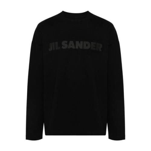 Zwart Logo Print Crew Neck T-shirt Jil Sander , Black , Heren