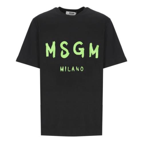 Zwart Katoenen T-shirt met Voorprint Msgm , Black , Heren