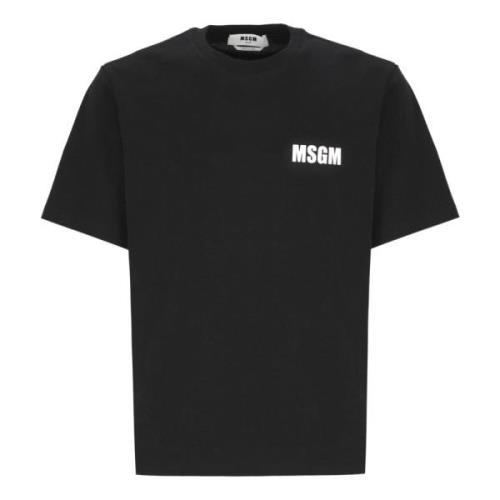 Zwart Katoenen T-shirt met Rubber Logo Msgm , Black , Heren