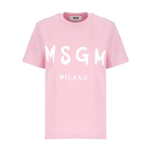 Roze Katoenen T-shirt Ronde Hals Logo Msgm , Pink , Dames