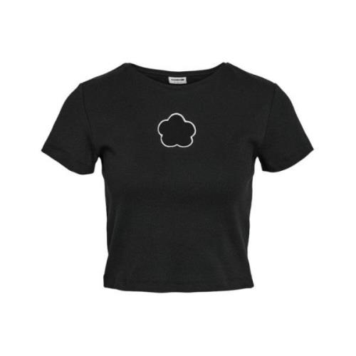 Zwart Cropshirt met Voorprint Noisy May , Black , Dames