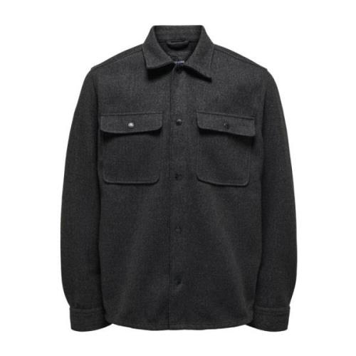 Wollen Look Zak Lange Mouw Shirt Only & Sons , Black , Heren