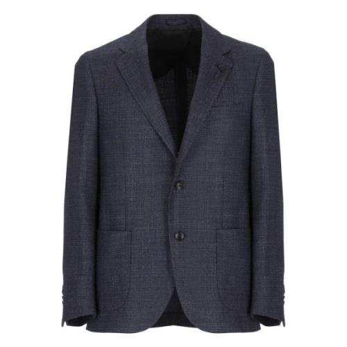 Blauw Zijde Wol Jas Peak Revers Lardini , Blue , Heren