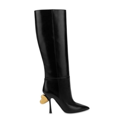 Zwarte kniehoge laarzen met puntige neus Moschino , Black , Dames