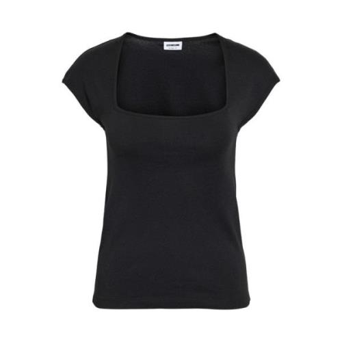 Squareneck Capsleeve Top in Zwart Noisy May , Black , Dames