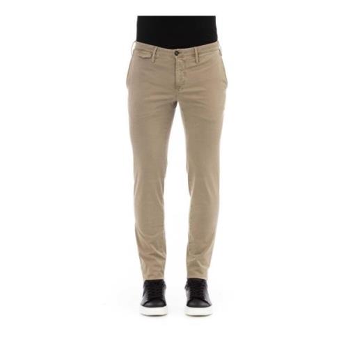 Beige Slim-Fit Cotton Trousers PT Torino , Beige , Heren