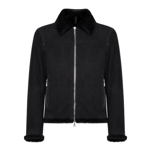 Zwarte Shearling Leren Jas Tagliatore , Black , Heren