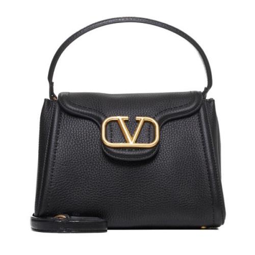 Zwarte leren handtas met VLogo Signature Valentino Garavani , Black , ...