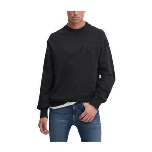 Applique Sweatshirt Rechte Snit Calvin Klein , Black , Heren