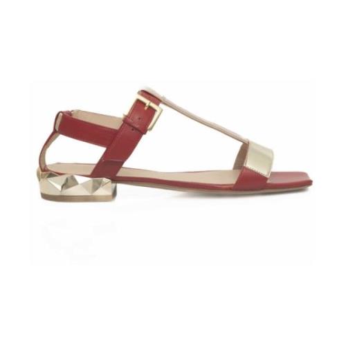 Dames Leren Sandalen Lage Hak Cerruti 1881 , Red , Dames