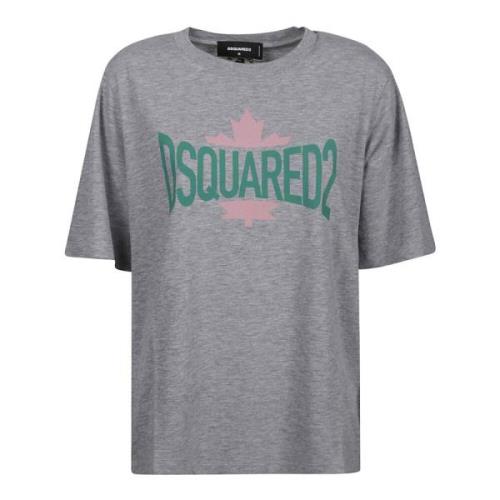 Grijze Melange Blad T-Shirt Dsquared2 , Gray , Dames