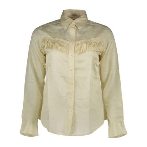 Lange Mouwen Shirt Italiaanse Kraag Knoop Logo Gant , Beige , Dames