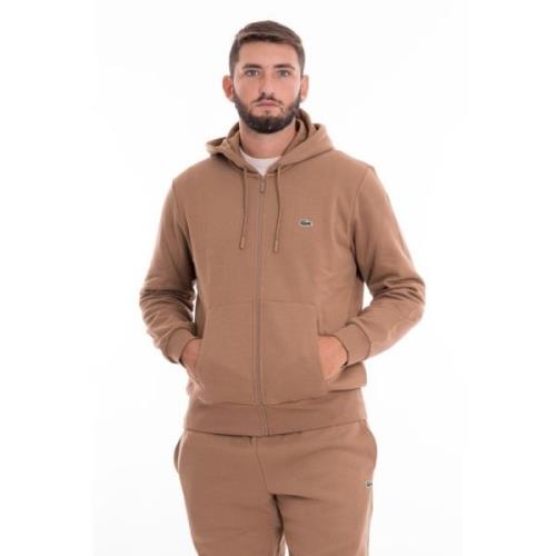 Heren Hoodie met Rits Lacoste , Brown , Heren