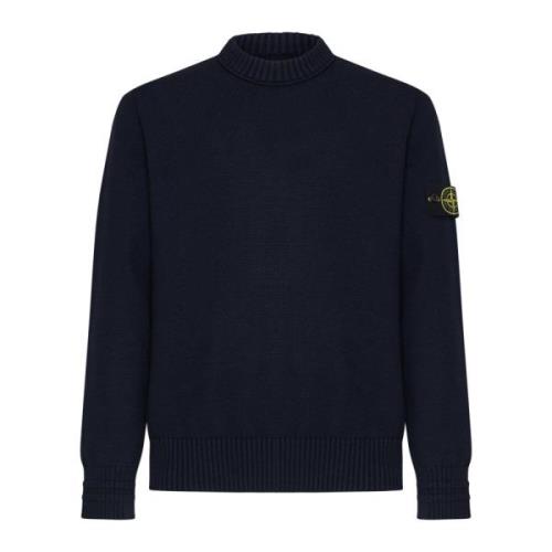 Blauwe Crew Neck Sweater Logo Badge Stone Island , Blue , Heren