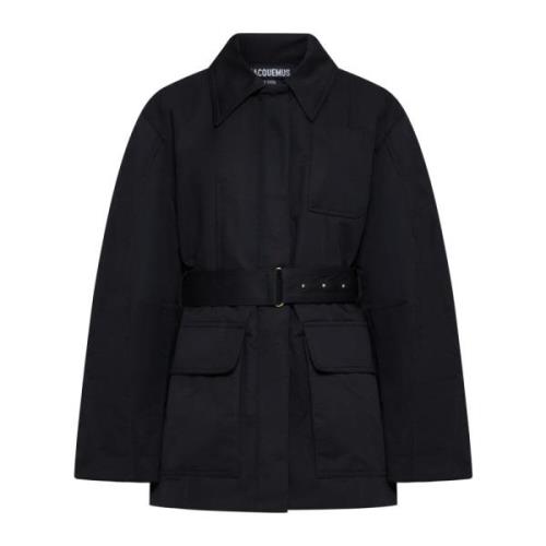 Zwarte Katoen Linnen Blend Blouson Jas Jacquemus , Black , Dames