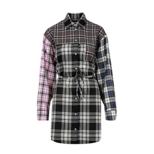 Tartan Patchwork Chemisier Jurk Zwart Msgm , Multicolor , Dames