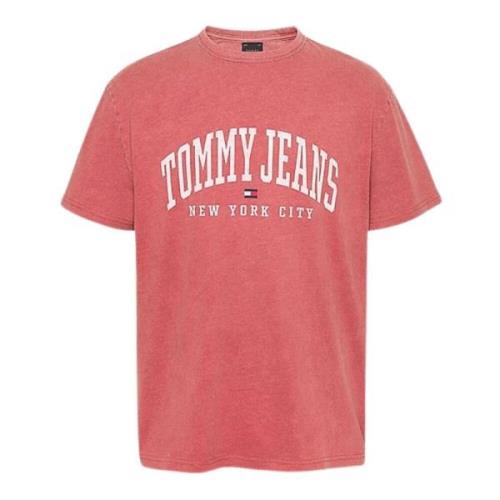 Vervaagd katoenen T-shirt met iconisch logo Tommy Hilfiger , Pink , He...