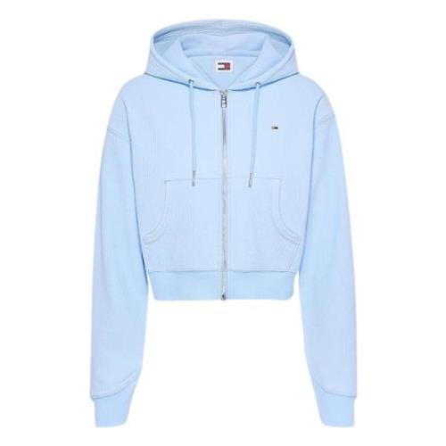 Blauwe Geribbelde Hoodie Crop Sweater Tommy Hilfiger , Blue , Dames