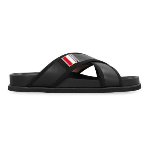 Leren slides met Grosgrain-lintdetails Thom Browne , Black , Heren