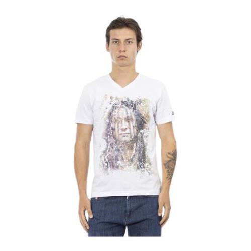 Korte Mouw V-hals T-shirt - Frontprint Trussardi , White , Heren