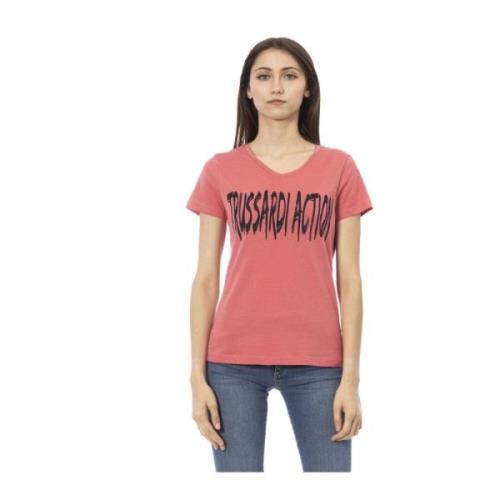 Action V-Neck T-Shirt Front Print Trussardi , Pink , Dames