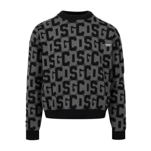 Logo Crew-Neck Woltrui Zwart Gcds , Black , Heren