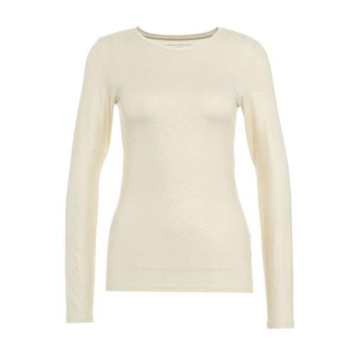 Glitter Finish Crew Neck Longsleeve T-shirt Majestic Filatures , Beige...