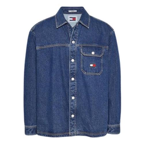 Denim Overhemd Retro Stijl Tommy Hilfiger , Blue , Heren