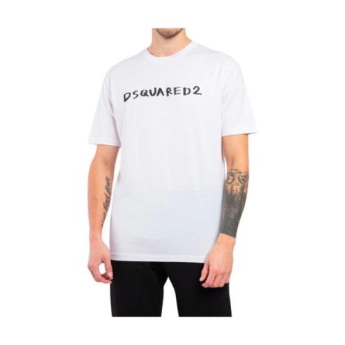 Katoenen T-shirt met Frontprint Dsquared2 , White , Heren