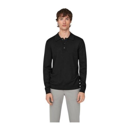 Lange mouw polo voor mannen Only & Sons , Black , Heren