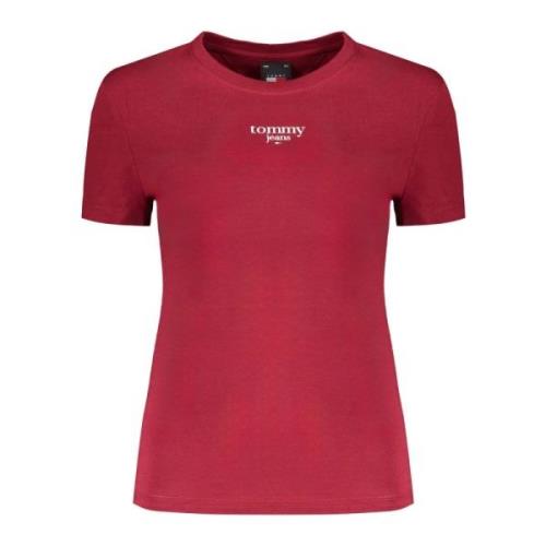 Rode Korte Mouw Logo Print T-shirt Tommy Hilfiger , Red , Dames