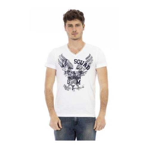 Korte Mouw V-hals T-shirt - Frontprint Trussardi , White , Heren