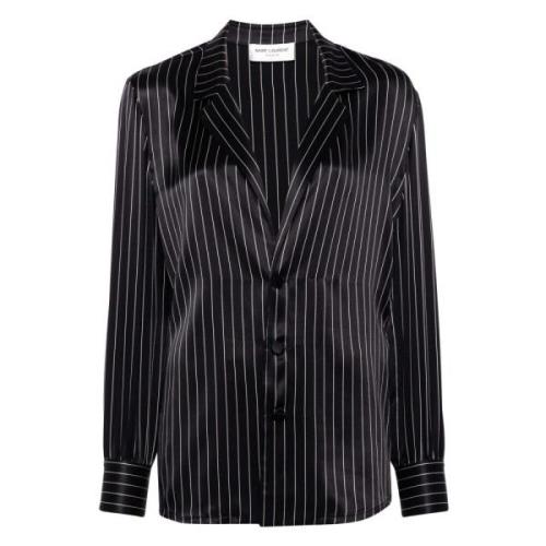 Zijden Gestreepte Pyjama Shirt Zwart Craie Saint Laurent , Black , Dam...