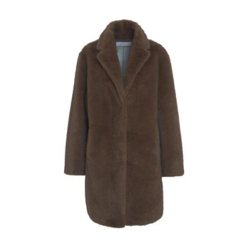 Faux Fur Coat met Notched Lapels Bully , Brown , Dames