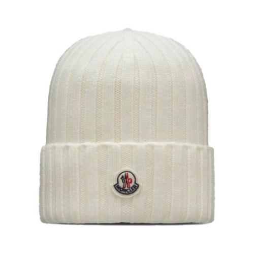 Wollen Beanie met synthetische bontpom Moncler , White , Dames