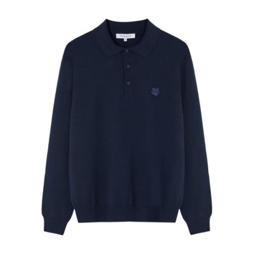 Bold Fox Head Patch Polo Sweaters Maison Kitsuné , Blue , Heren