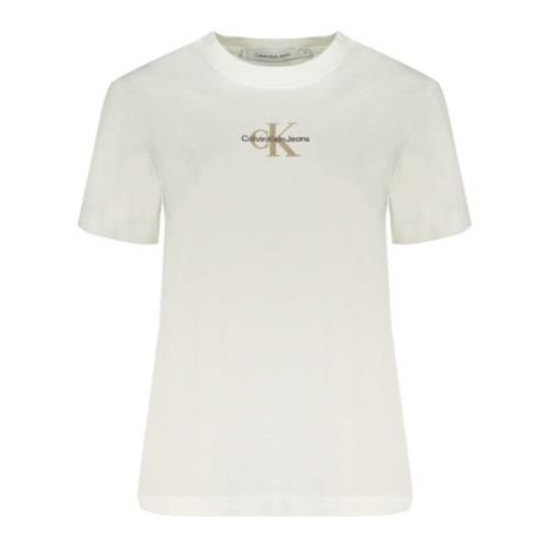 Korte Mouw Logo Geborduurd Wit T-shirt Calvin Klein , White , Dames