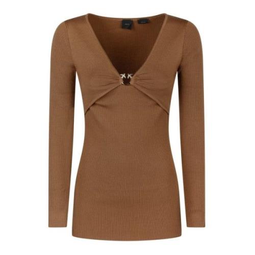 Bruine V-Hals Ribtrui Pinko , Brown , Dames