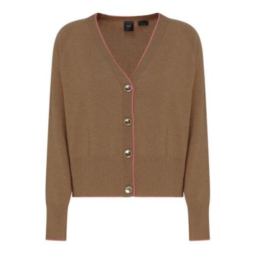 Bruine V-hals Cardigan met Fuchsia Rand Pinko , Brown , Dames