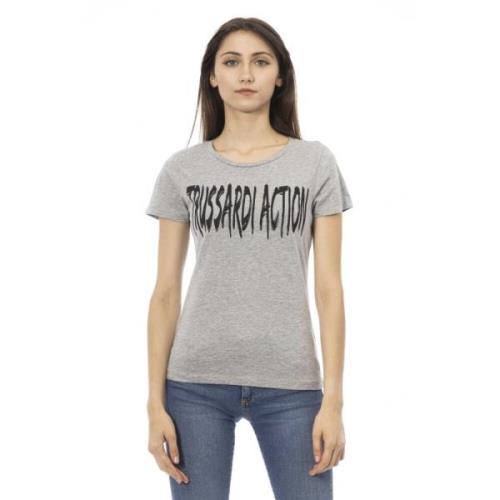 Korte Mouw Ronde Hals T-Shirt Trussardi , Gray , Dames