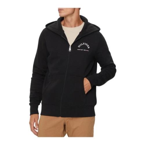 Heren Zip Hoodie met Logo Lettering Tommy Hilfiger , Black , Heren