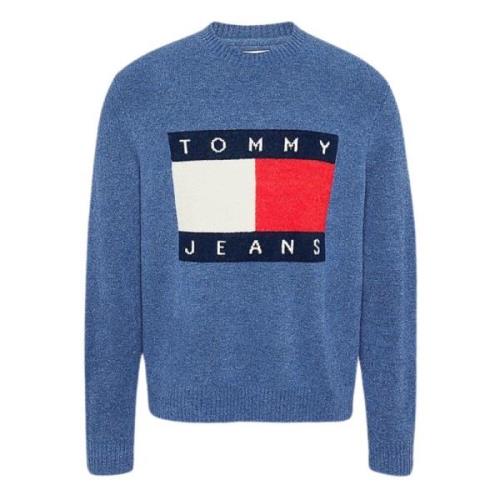 Blauwe Sweater met Vlag Badge Tommy Hilfiger , Blue , Heren