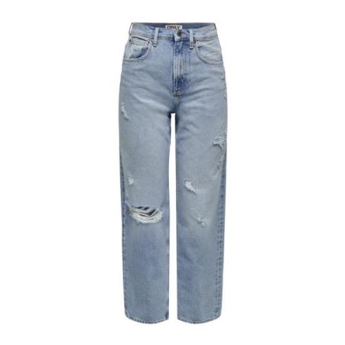 Denim High Waist Straight Leg Jeans Only , Blue , Dames