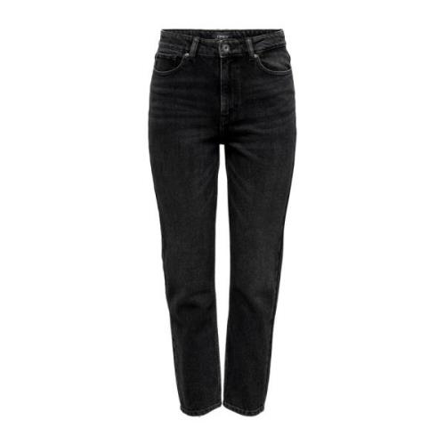 Emily High Waist Straight Denim Jeans Only , Black , Dames