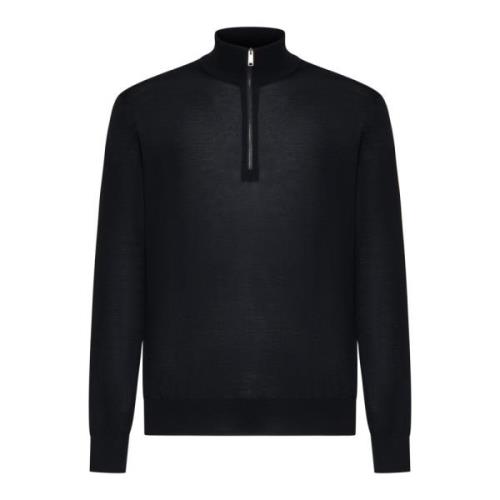 Zwarte Wol Zip-Up Mock Sweater Ermenegildo Zegna , Black , Heren