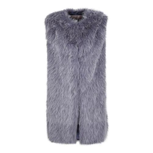 Faux Fur Gilet Vest Herno , Blue , Dames