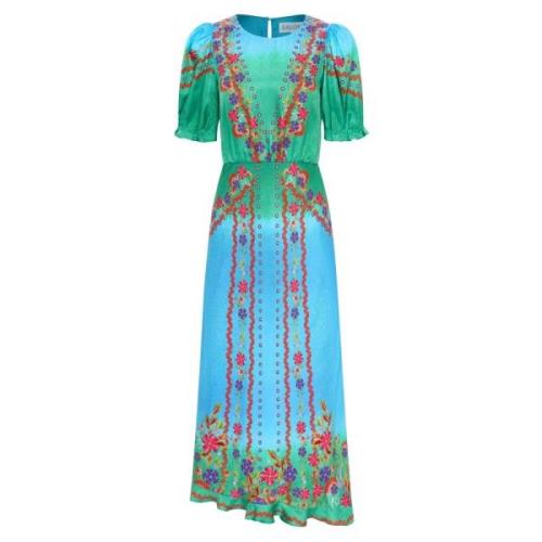 Bloemenrand Zijden Midi Jurk Saloni , Multicolor , Dames