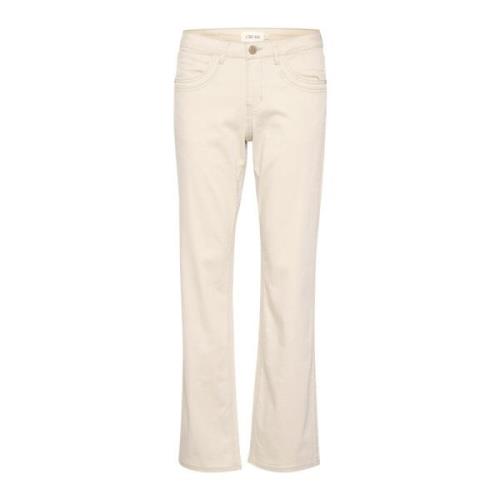 Straight Leg Twill Broek Veergrijs Cream , Beige , Dames