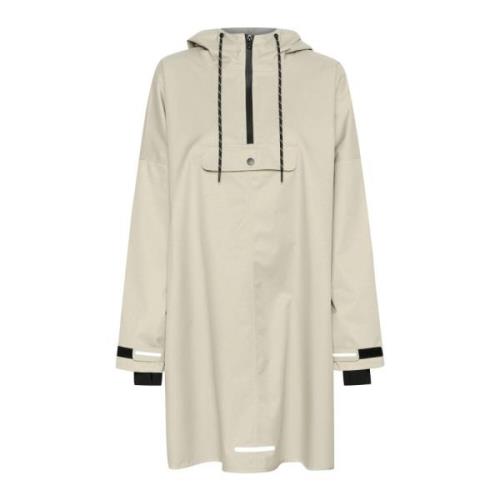 Oversized Anorak Veergrijze Jas Cream , Beige , Dames